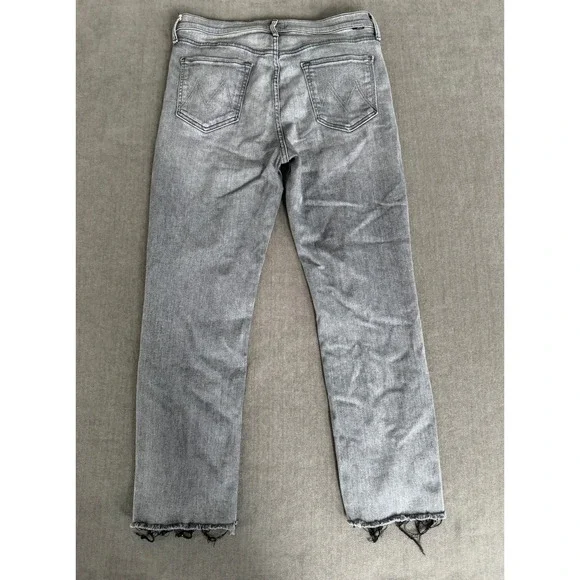 Mother The Pixie Dazzler Ankle Fray Jeans Digging Up Dirt Grey Button Fly 33
